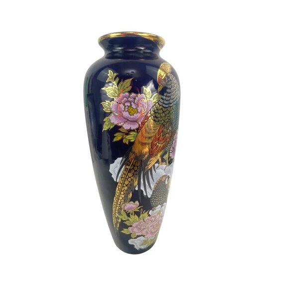 Vintage Hand-Painted Peacock & Floral Vase 12" Tall 5" Wide Ceramic For Home Dec - Picture 5 of 9